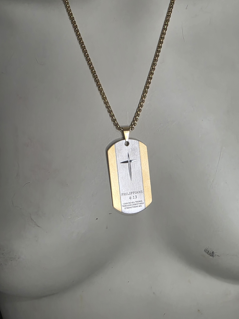 Amazon Gold and Silver Philippians 4:13 Cross Dog Tag Necklace